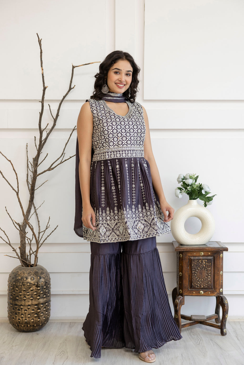 Kadhai Dori Mirror Kurti Sharara Set