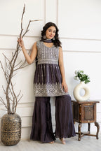 Kadhai Dori Mirror Kurti Sharara Set