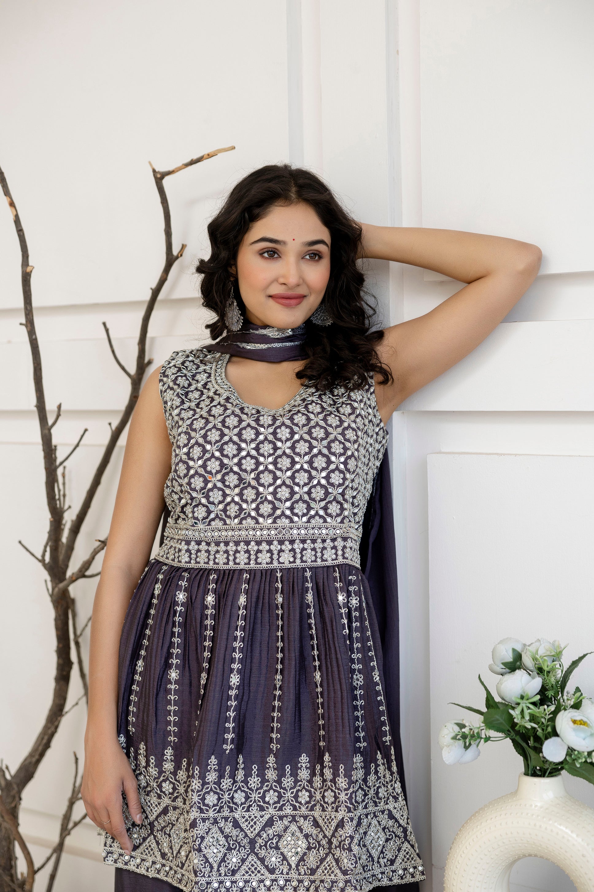 Kadhai Dori Mirror Kurti Sharara Set