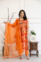 Printed Round Neck Pintex Frock Set