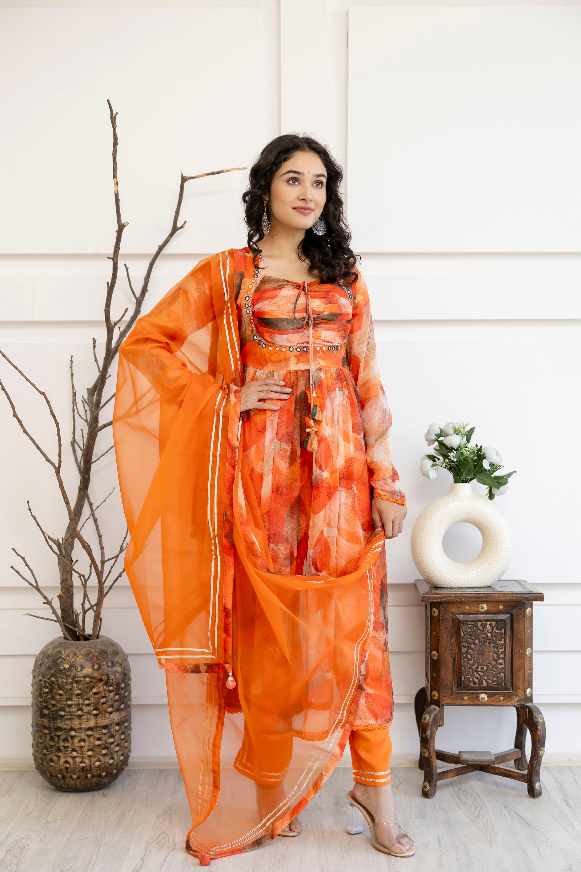 Printed Round Neck Pintex Frock Set