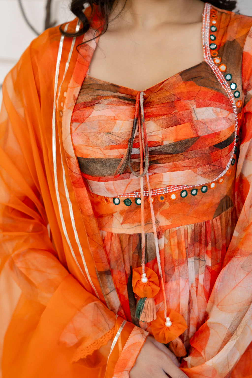 Printed Round Neck Pintex Frock Set