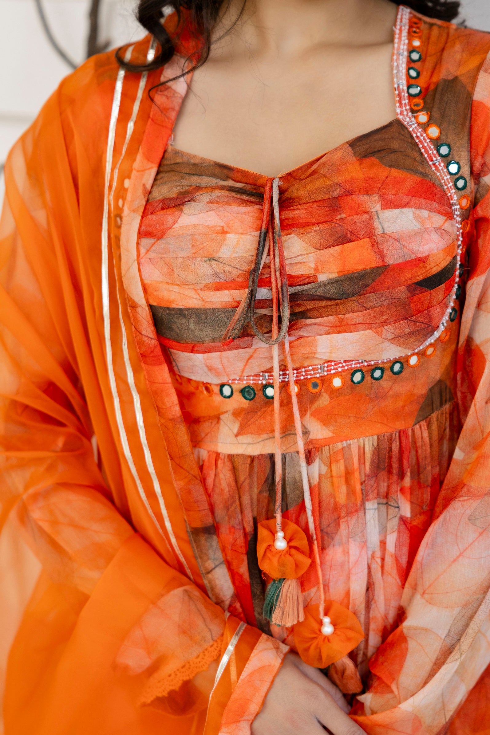 Printed Round Neck Pintex Frock Set