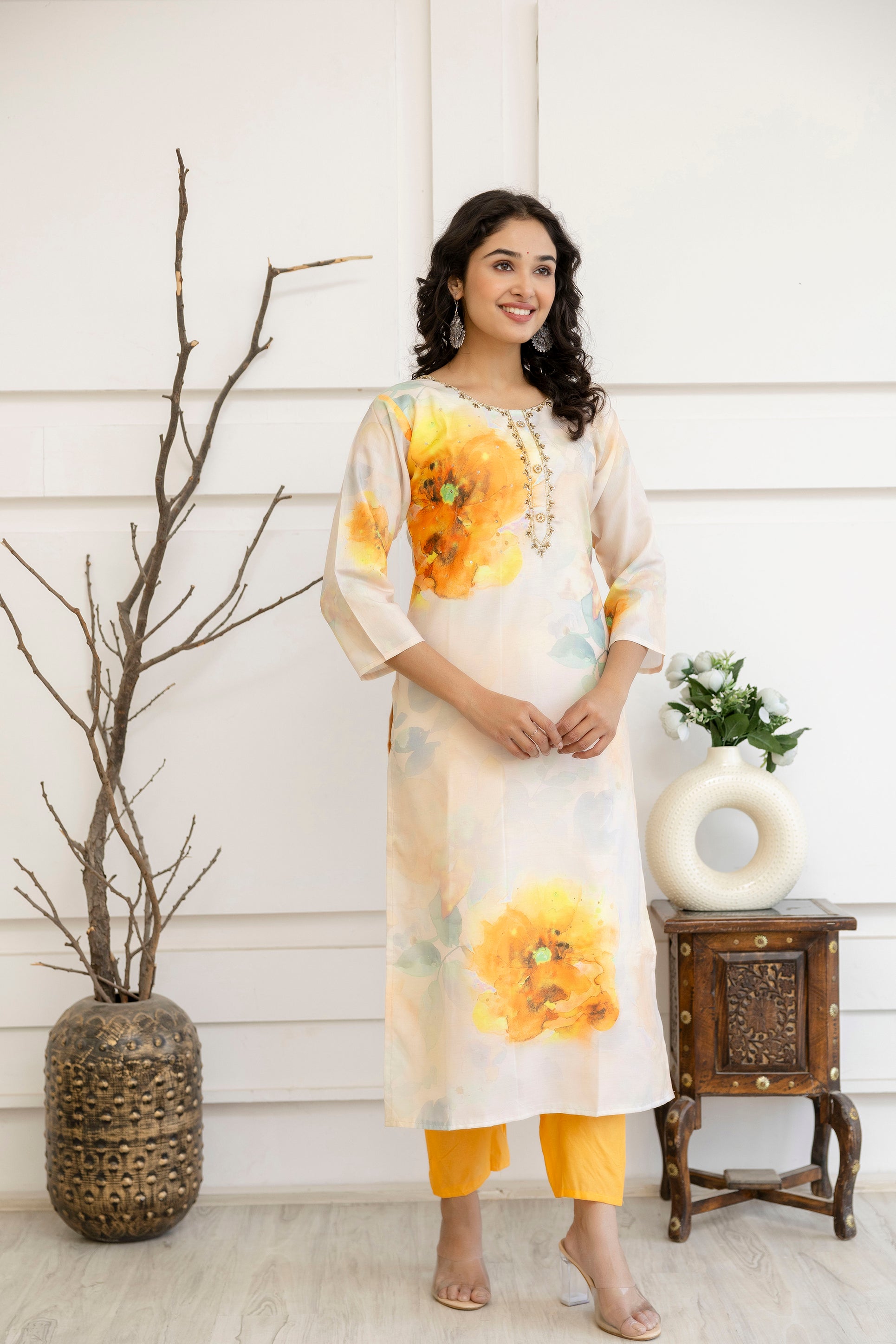 Digital Printed Round Neck Kurti Set