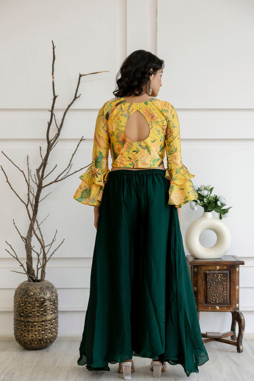 Embroidered Palazzo Set with Net Dupatta