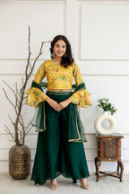 Embroidered Palazzo Set with Net Dupatta