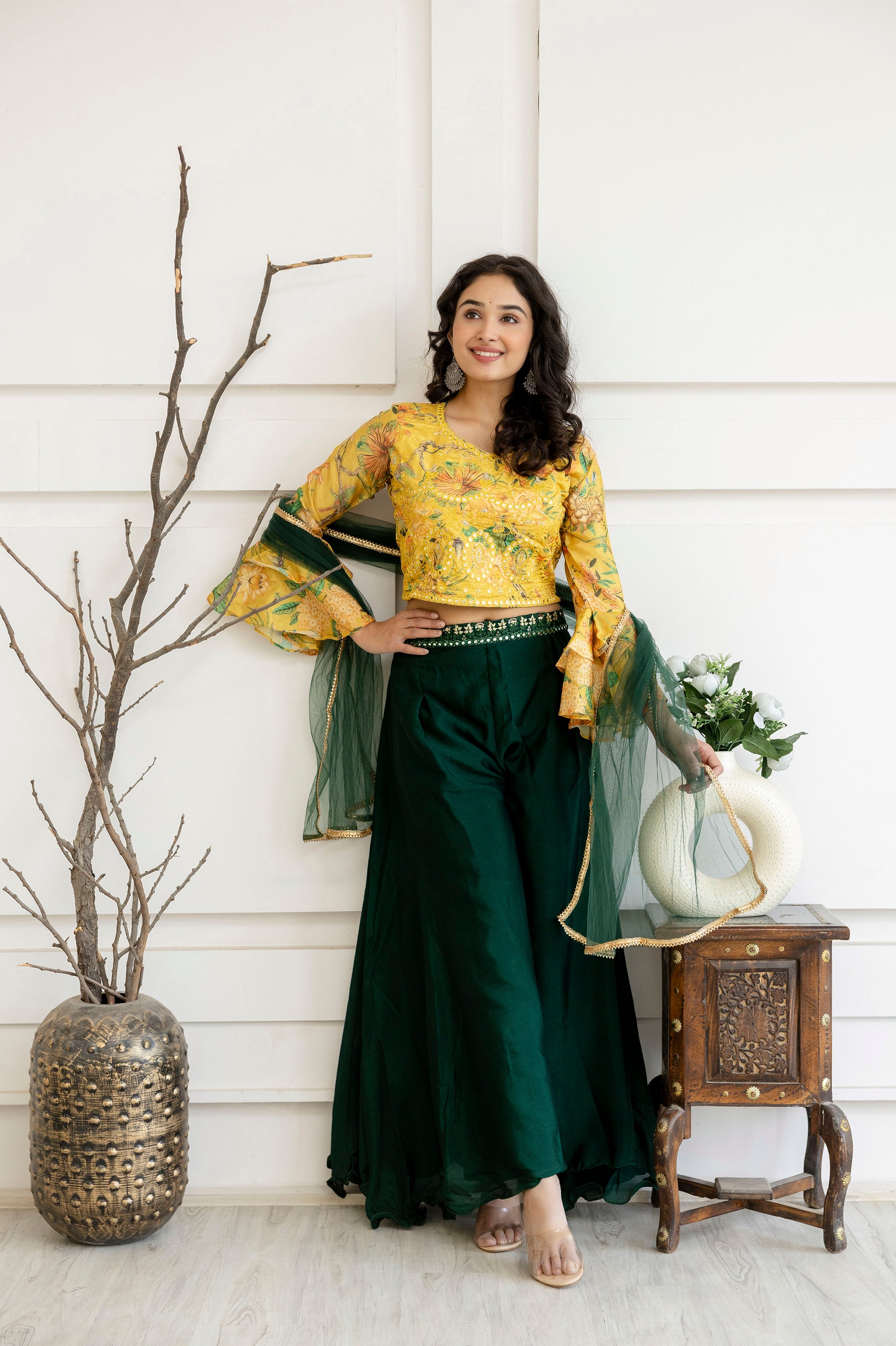 Embroidered Palazzo Set with Net Dupatta