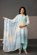 V-Neck Cutwork Kurti Set with Dupatta