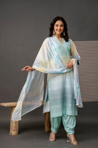 V-Neck Cutwork Kurti Set with Dupatta