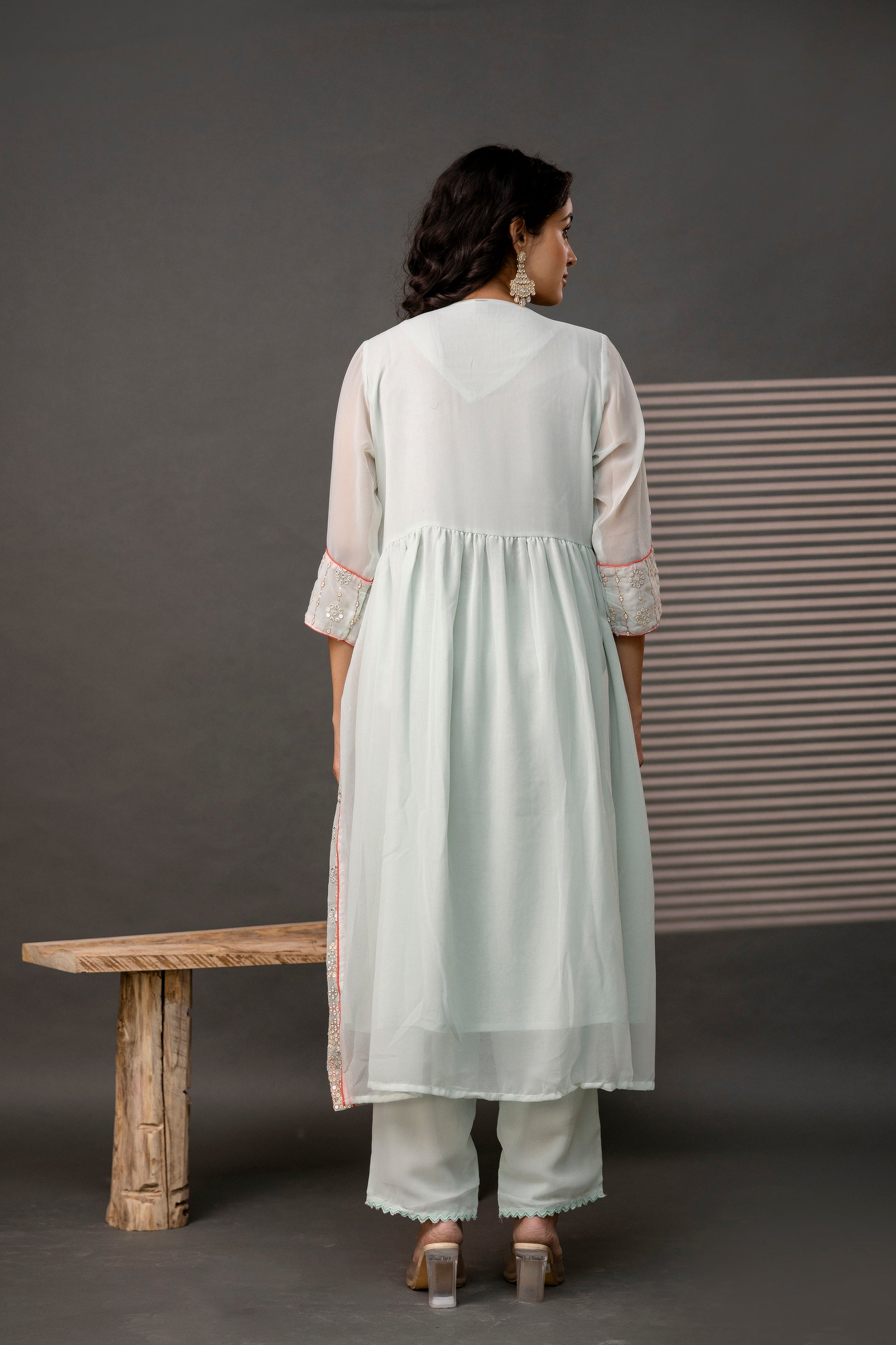 V-Neck Sequin Festive Frock Set