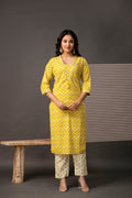 Thread Embroidery V-Neck Kurti Set
