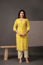 Thread Embroidery V-Neck Kurti Set