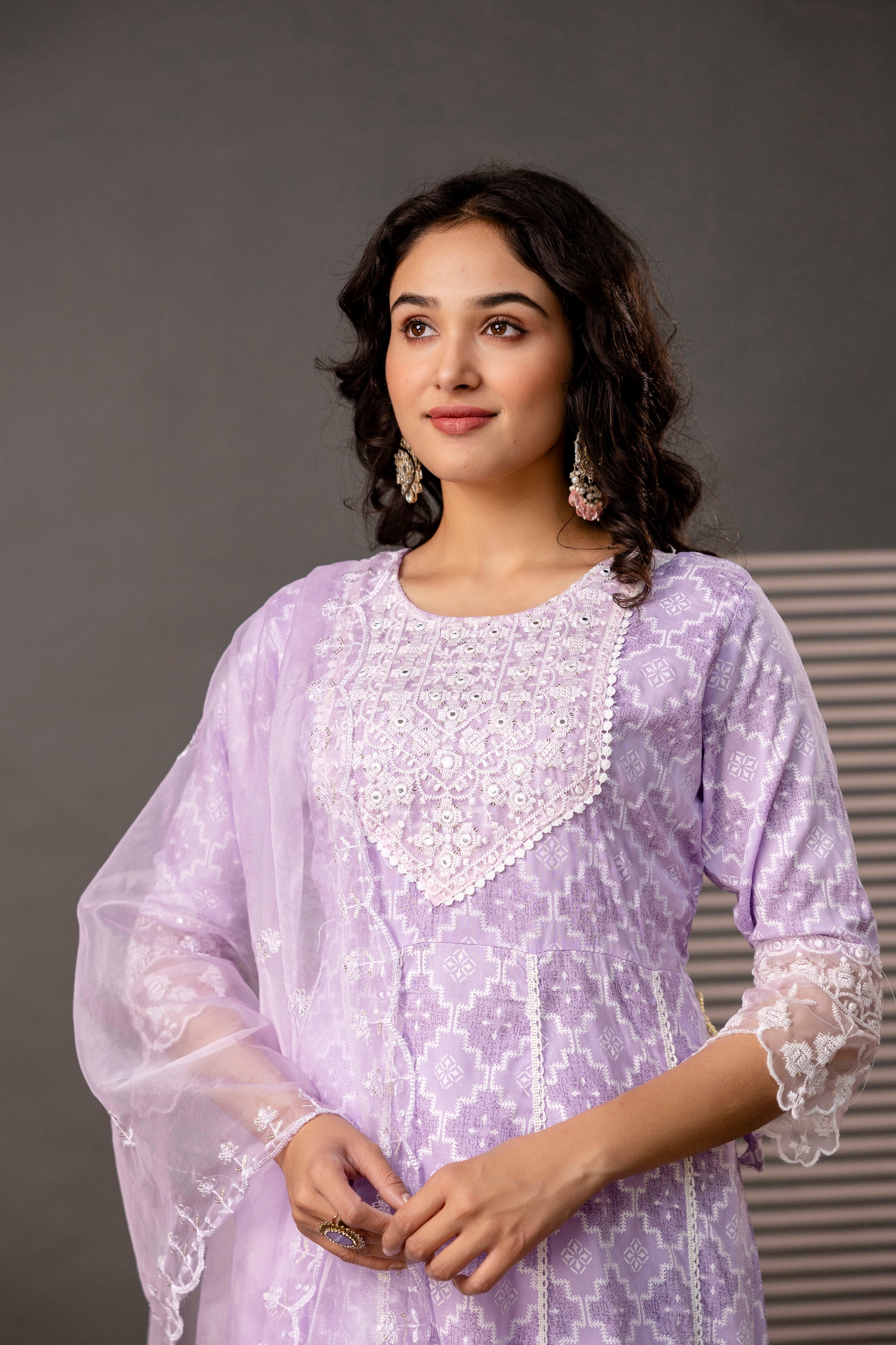 Printed Frock Set with Embellished Dupatta