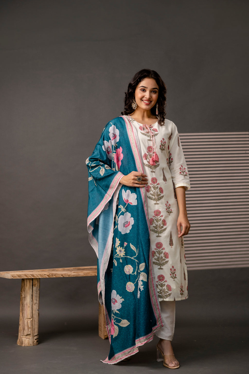 Printed Zari Work Kurti Set