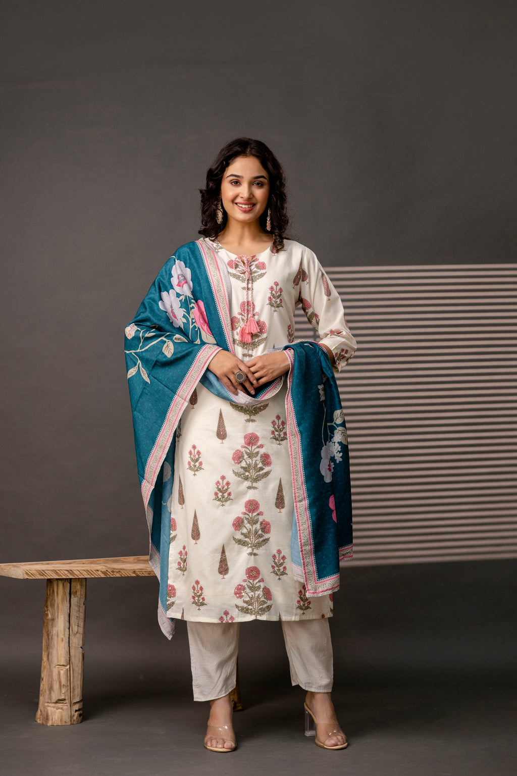 Printed Zari Work Kurti Set