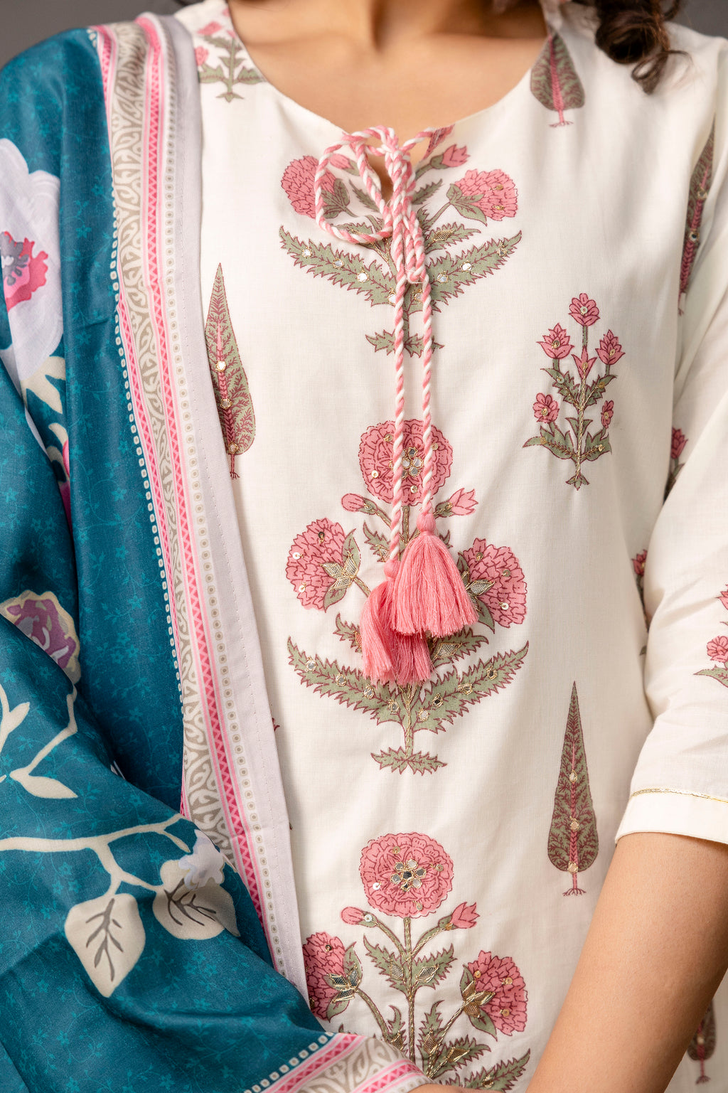 Printed Zari Work Kurti Set