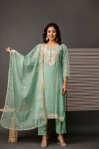 Round Neck Resham Kurti Set