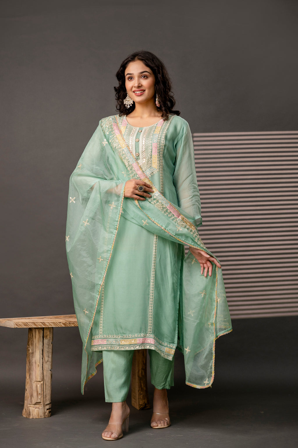 Round Neck Resham Kurti Set