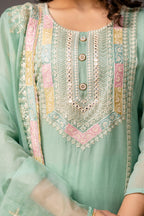 Round Neck Resham Kurti Set