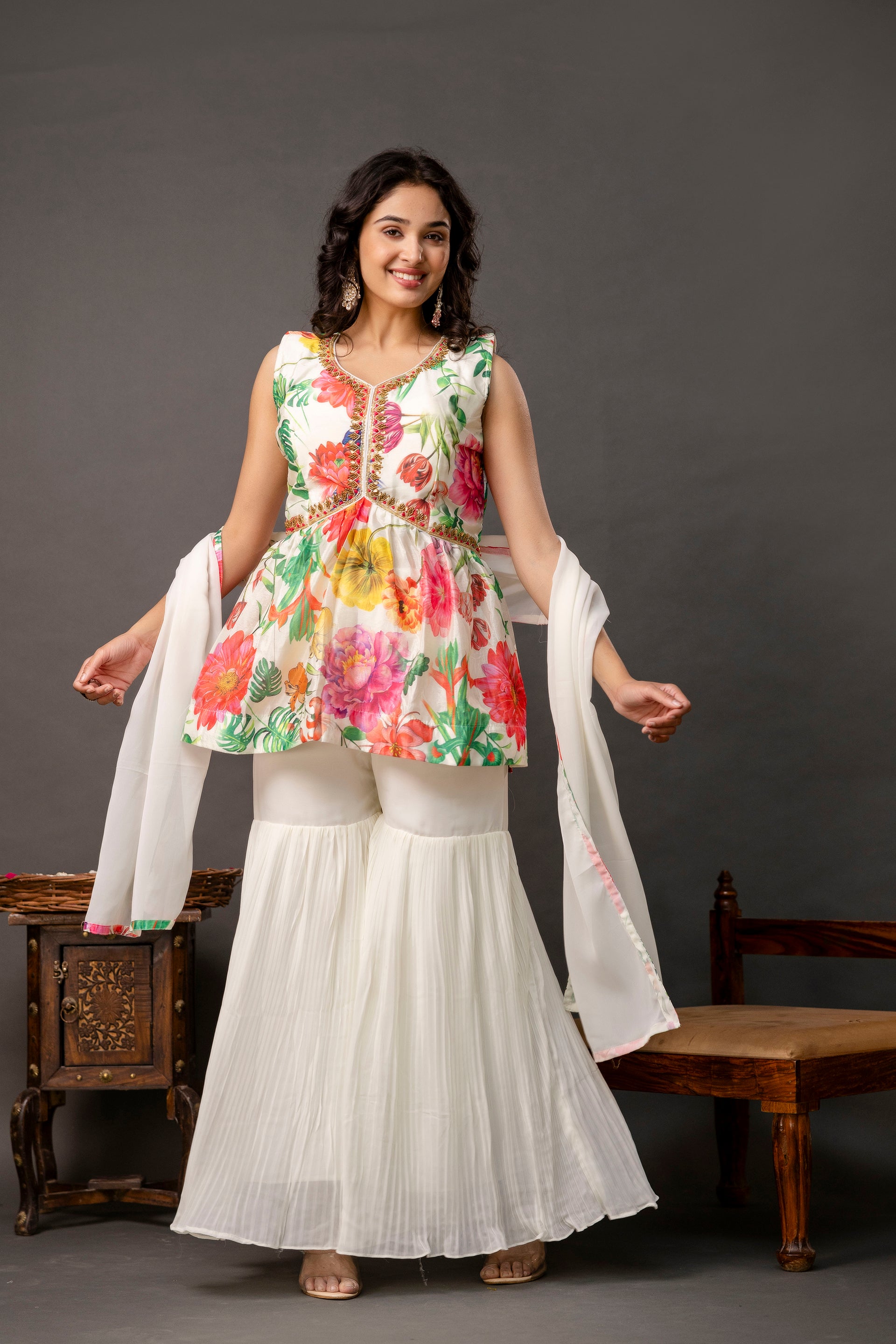 Printed Peplum Festive Sharara Set