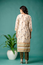 Printed Handworked V-Neck Kurti Set