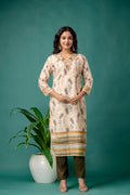 Printed Handworked V-Neck Kurti Set