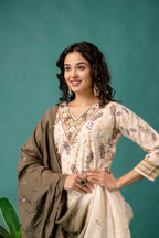 Printed Handworked V-Neck Kurti Set