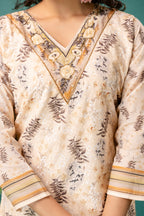 Printed Handworked V-Neck Kurti Set