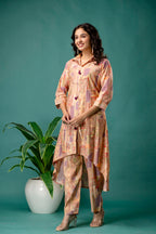 Printed Collar Tail-Cut Kurti Set