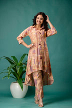 Printed Collar Tail-Cut Kurti Set