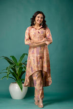 Printed Collar Tail-Cut Kurti Set