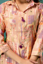 Printed Collar Tail-Cut Kurti Set