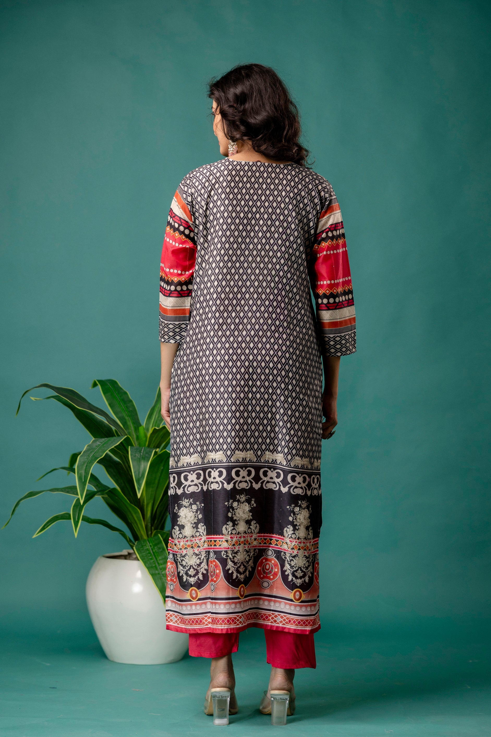 Mirror Work Printed Kurti Set