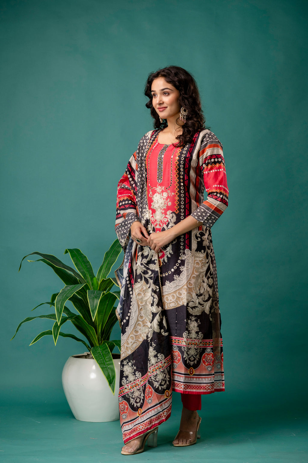 Mirror Work Printed Kurti Set