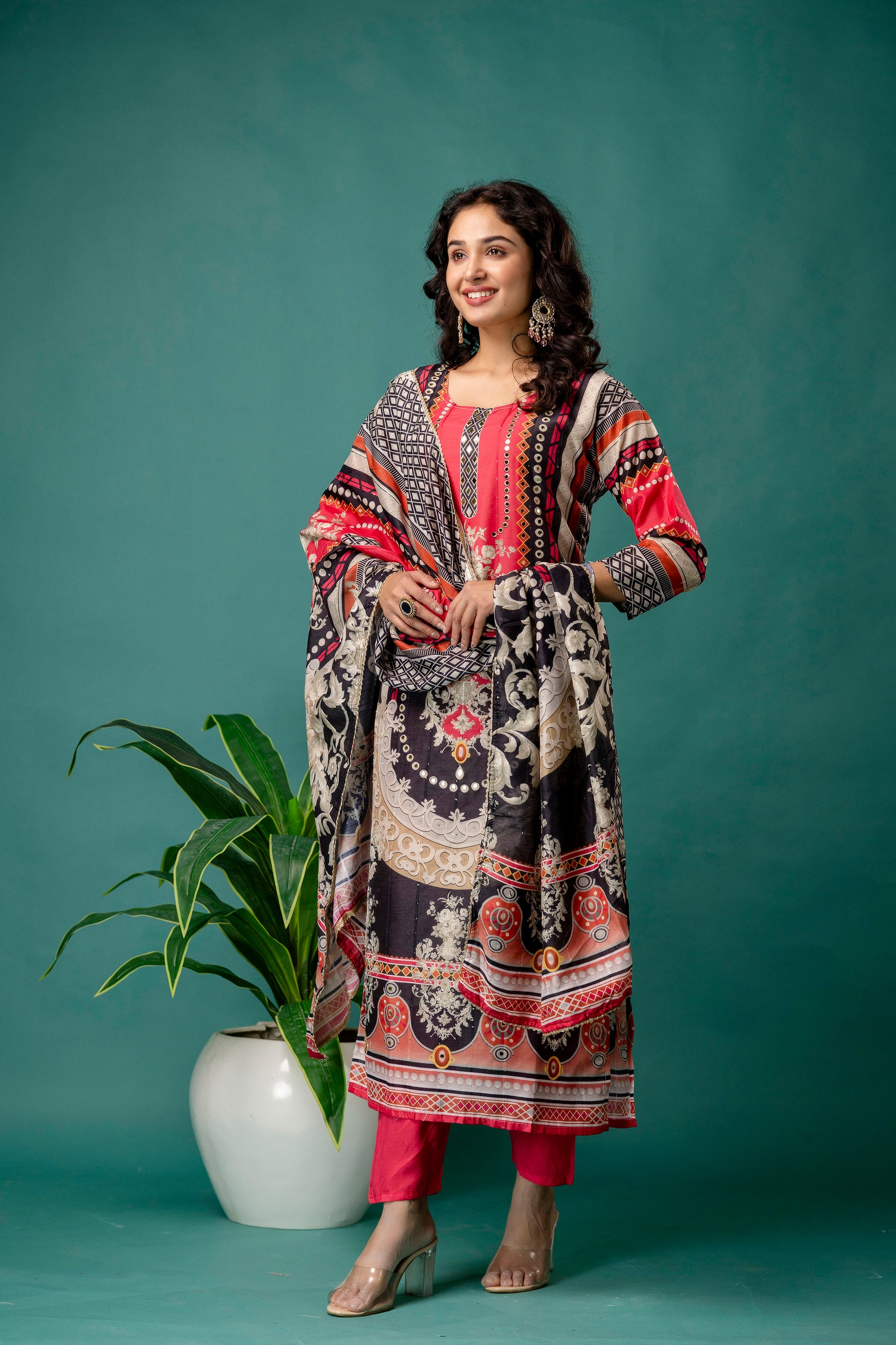 Mirror Work Printed Kurti Set