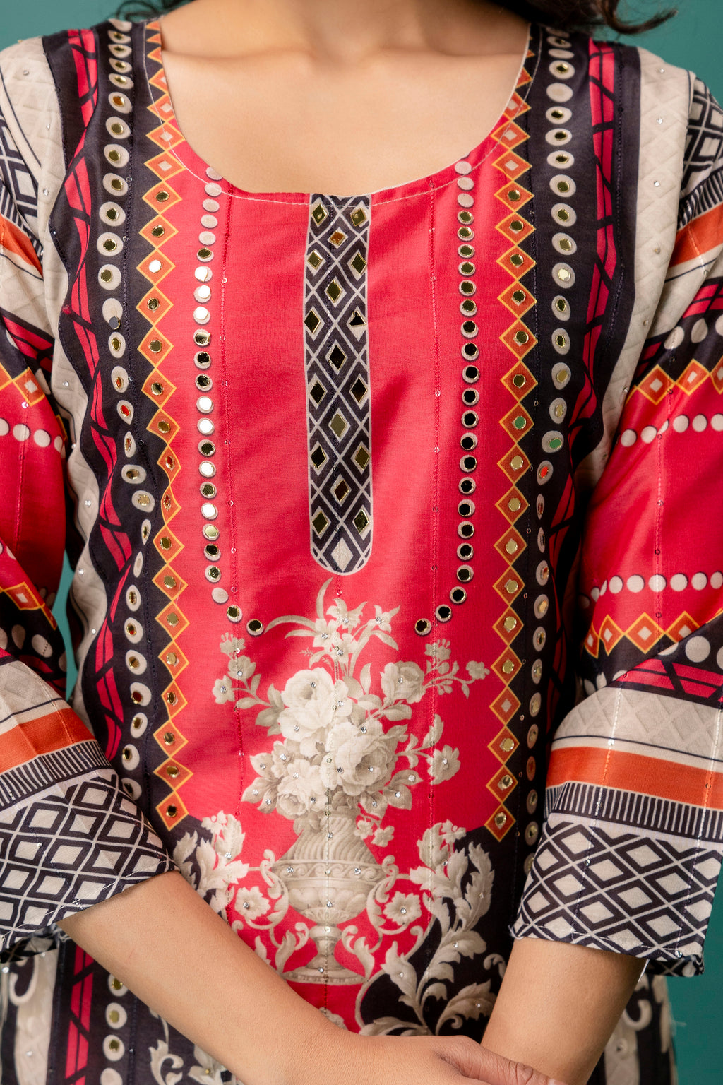 Mirror Work Printed Kurti Set