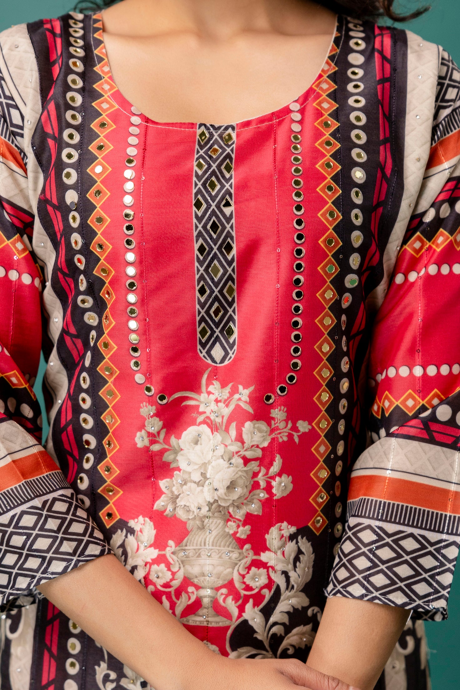 Mirror Work Printed Kurti Set