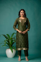Banarasi Handworked V-Neck Kurti Set