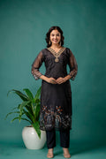 Zari Work Kurti Set with Organza Dupatta