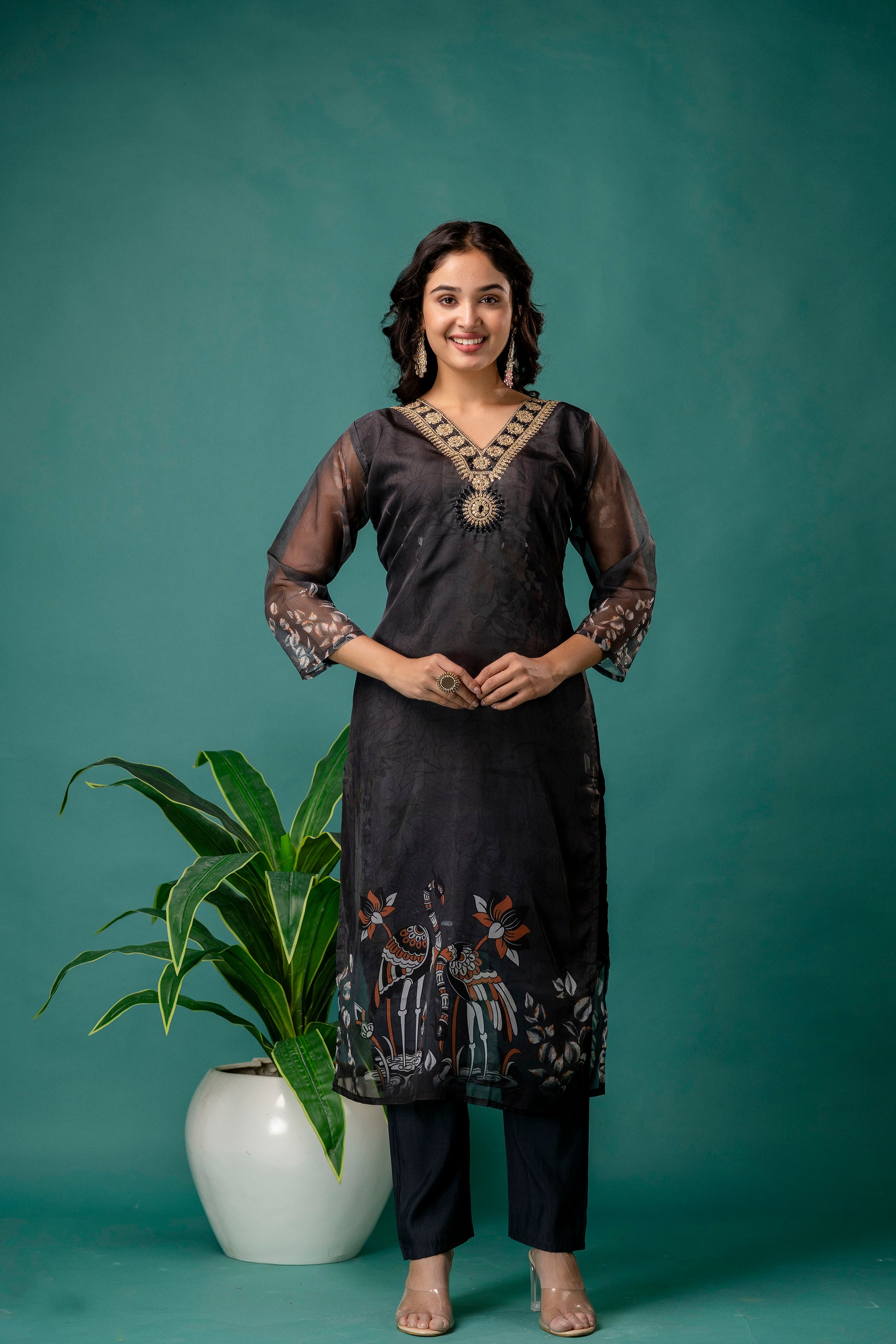 Zari Work Kurti Set with Organza Dupatta