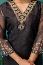 Zari Work Kurti Set with Organza Dupatta