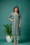 Printed V-Neck Dori Work Kurti Set