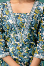 Printed V-Neck Dori Work Kurti Set