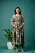 Printed V-Neck Mirror Work Kurti Set