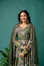 Printed V-Neck Mirror Work Kurti Set