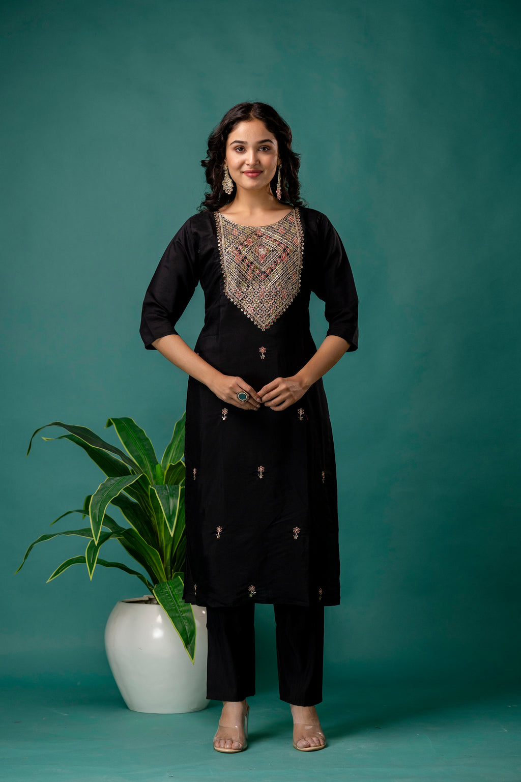 Organza Dupatta Kurti Set with Dori Work
