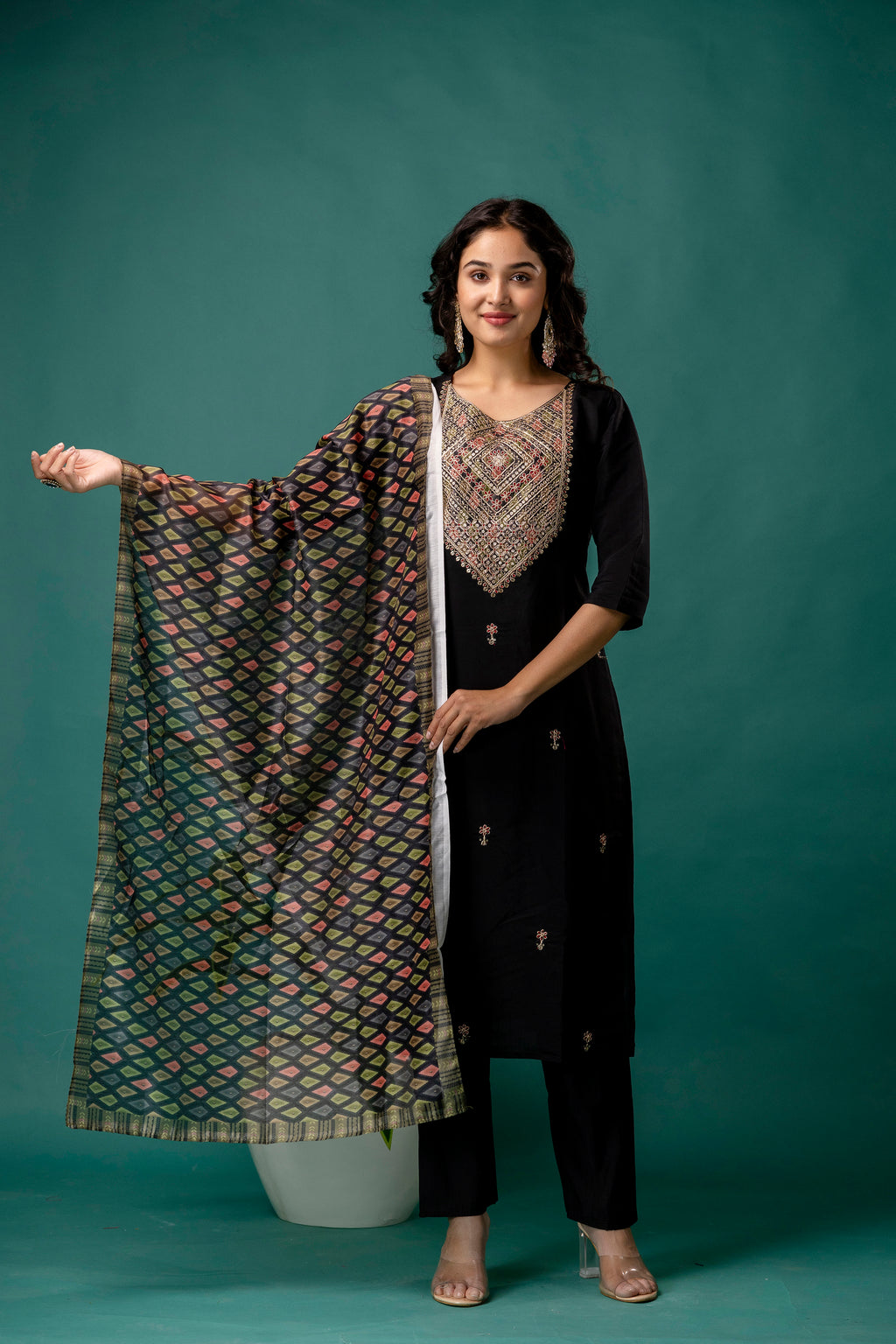 Organza Dupatta Kurti Set with Dori Work