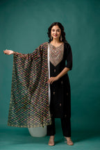 Organza Dupatta Kurti Set with Dori Work