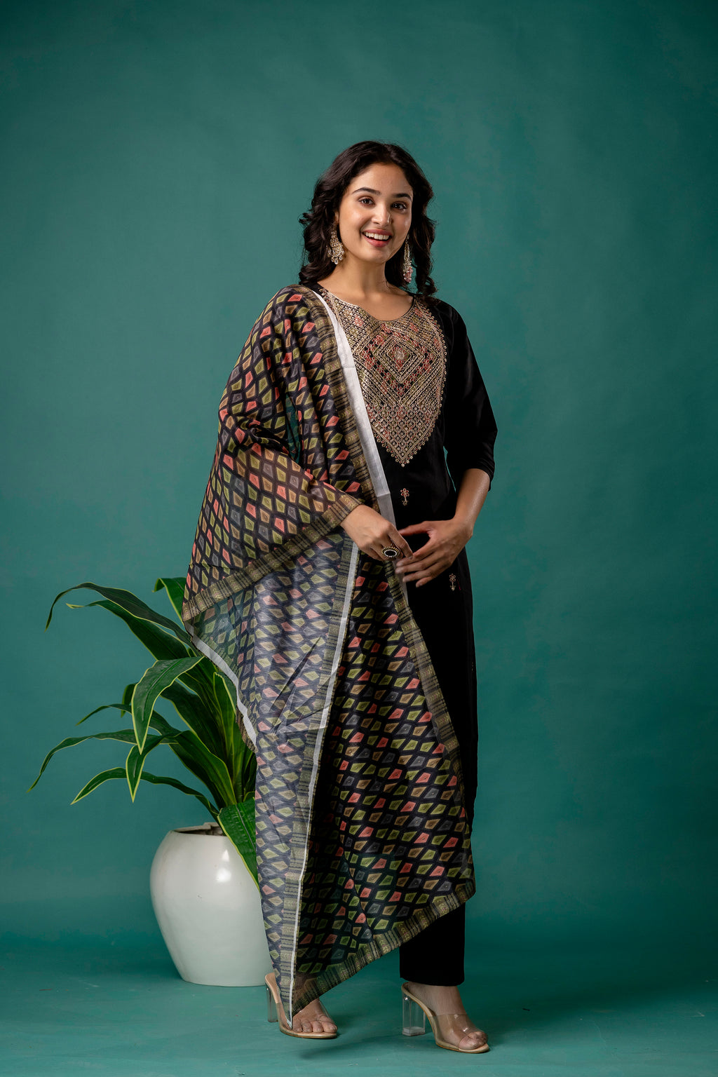 Organza Dupatta Kurti Set with Dori Work