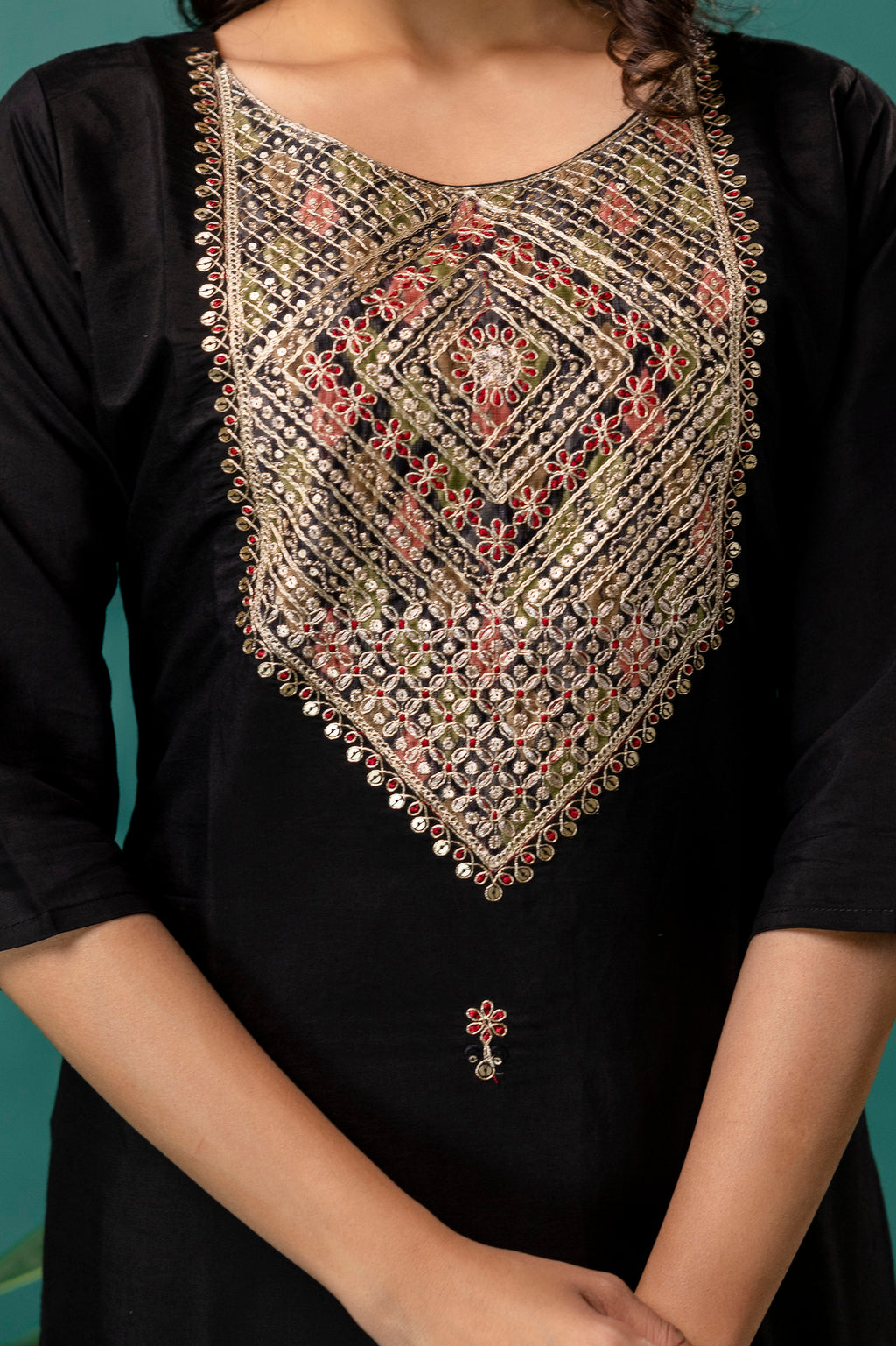 Organza Dupatta Kurti Set with Dori Work